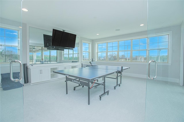 game room with recessed lighting and baseboards