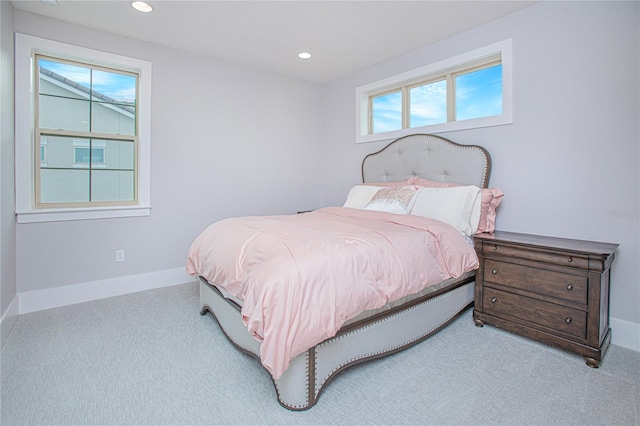 bedroom featuring recessed lighting, baseboards, and carpet floors