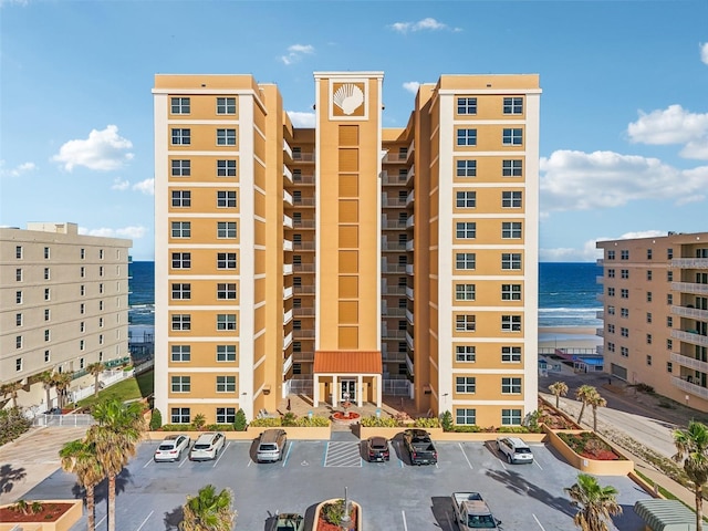 view of building exterior featuring a water view