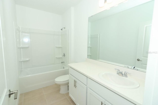 full bathroom featuring tile patterned flooring, vanity,  shower combination, and toilet