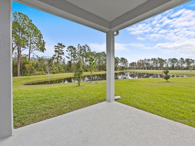 view of patio / terrace featuring a water view