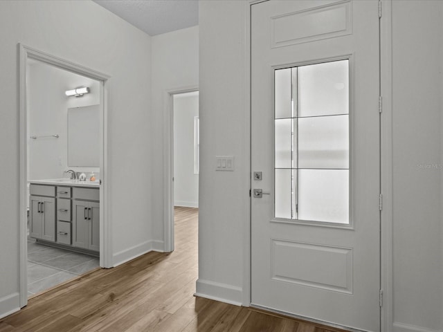 foyer with light hardwood / wood-style floors