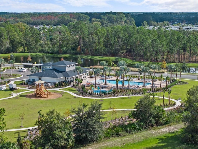 bird's eye view featuring a water view