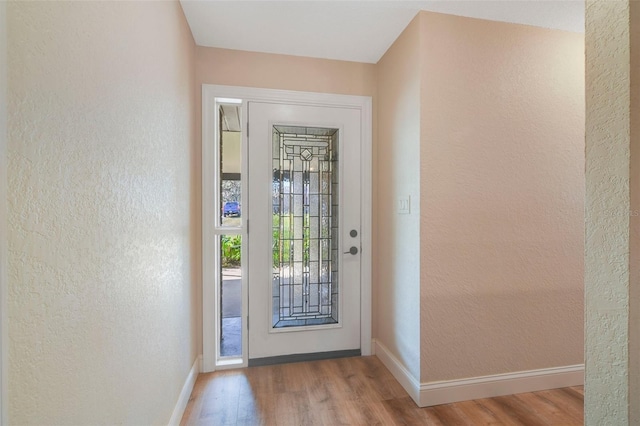 doorway to outside with wood-type flooring