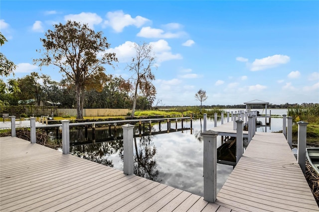 dock area featuring a water view