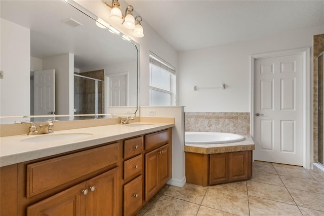 2806 Balforn Tower Way, Winter Garden, FL 34787 - bathroom with a stall shower, double vanity, tile patterned floors, and a bath