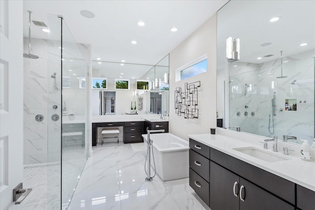 bathroom featuring vanity and plus walk in shower