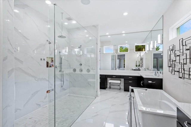 bathroom with vanity and an enclosed shower