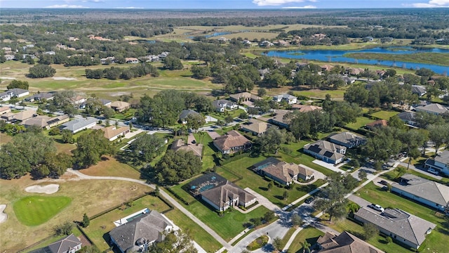 aerial view featuring a water view and a residential view