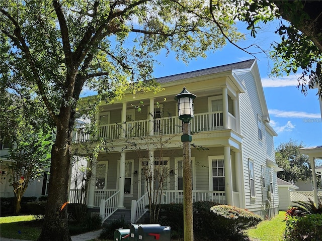 view of front facade with a porch and a balcony