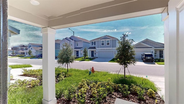 view of yard with a garage