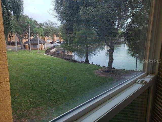 view of yard with a water view