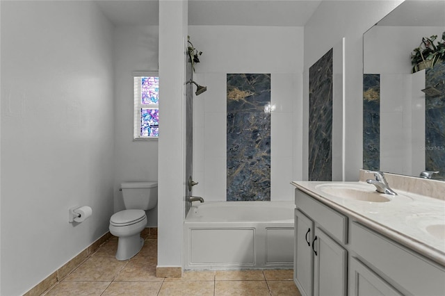 full bathroom with tile patterned flooring, vanity, toilet, and tiled shower / bath combo