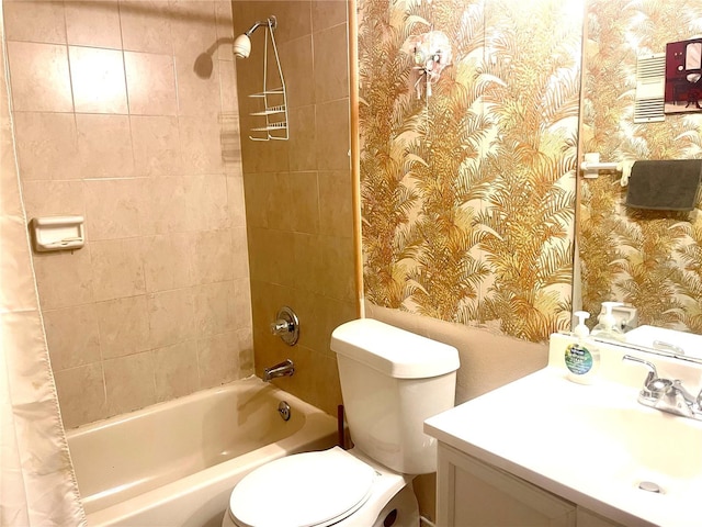 full bathroom featuring shower / tub combo, vanity, and toilet