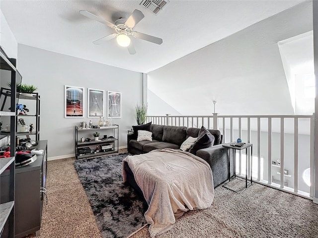 5269 Wellington Park Cir Unit 23, Orlando, FL 32839 - carpeted living area featuring ceiling fan and vaulted ceiling