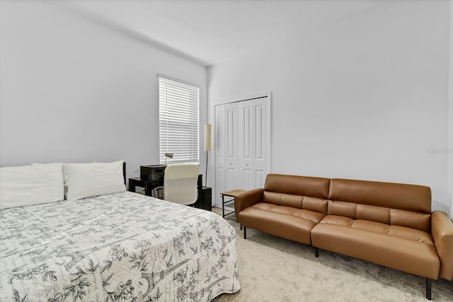 carpeted bedroom featuring a closet