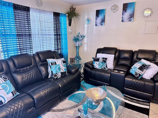 living room featuring light tile patterned flooring