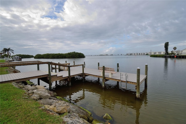 view of dock with a water view