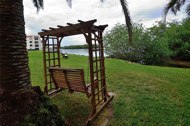 view of yard with a water view