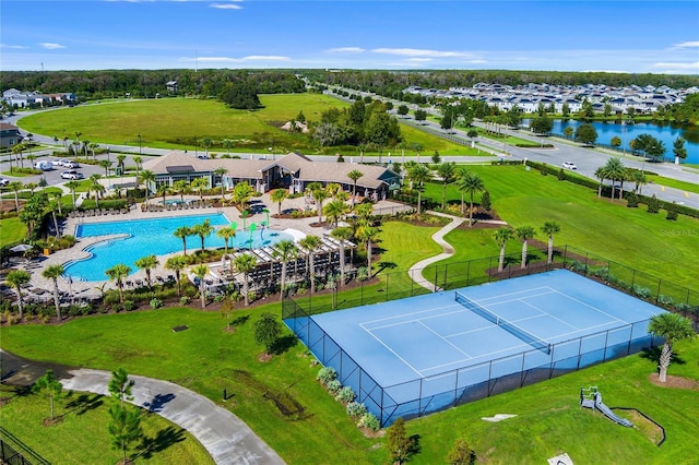 aerial view with a water view