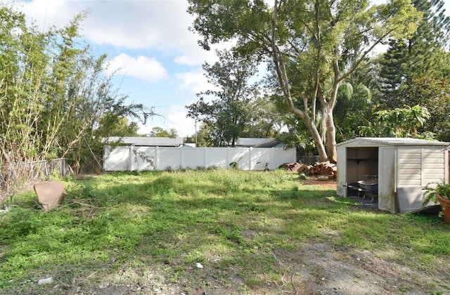 view of yard with a shed