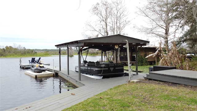 dock area with a water view