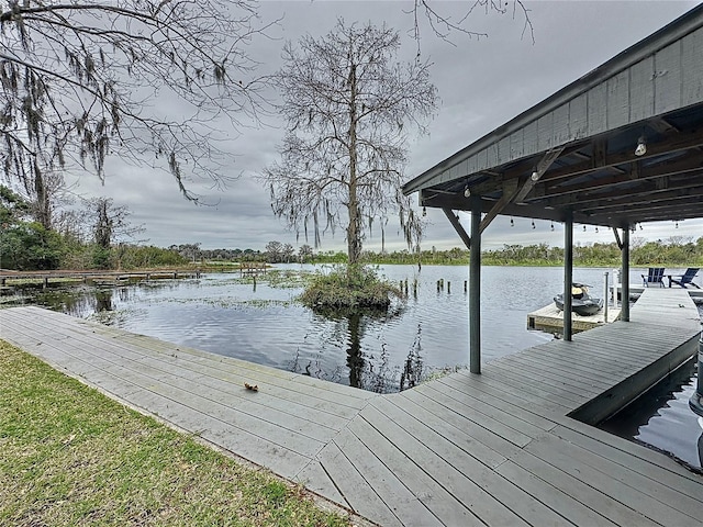 dock area with a water view