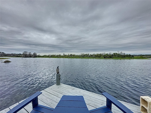 view of dock with a water view