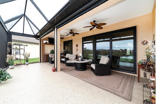 view of patio with a lanai