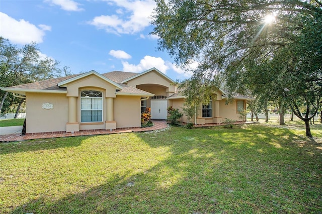 ranch-style house featuring a front yard