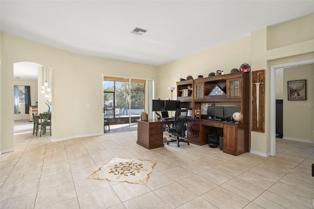 view of tiled home office