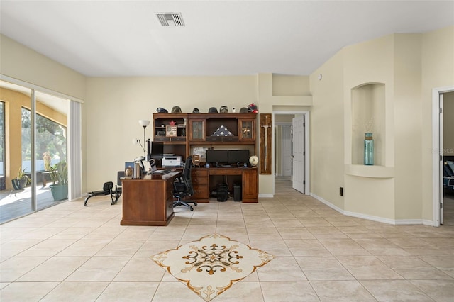 view of tiled home office