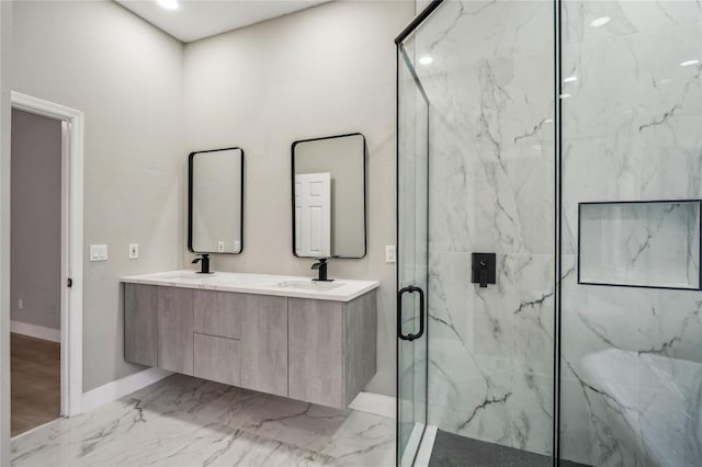 bathroom featuring vanity and walk in shower