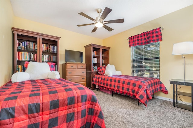 bedroom featuring carpet flooring and ceiling fan