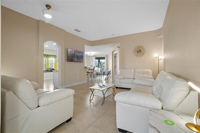 living room featuring light tile patterned floors