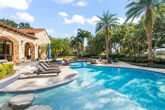 view of swimming pool with a patio area