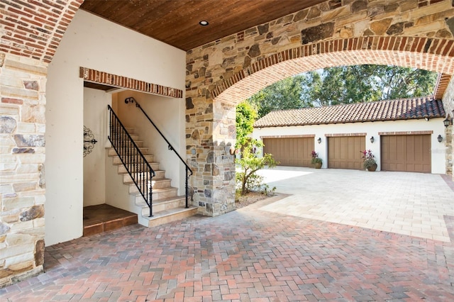 exterior space with a garage