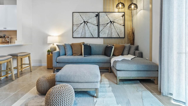 living room featuring light tile patterned floors