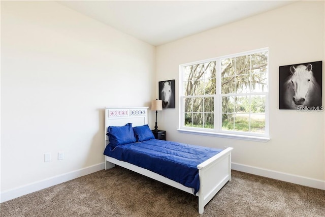 bedroom featuring carpet and baseboards