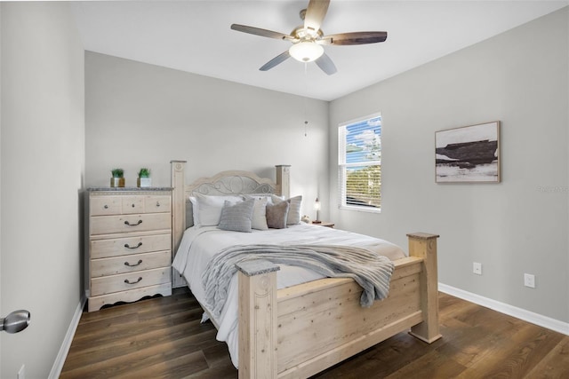 bedroom featuring ceiling fan and dark hardwood / wood-style floors