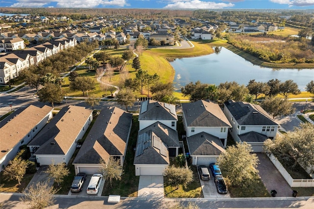 aerial view featuring a water view