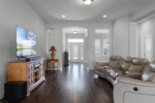 living room featuring dark hardwood / wood-style floors