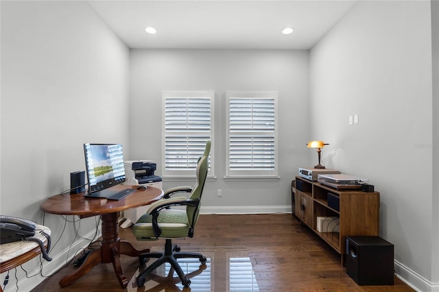 office area featuring dark wood-type flooring