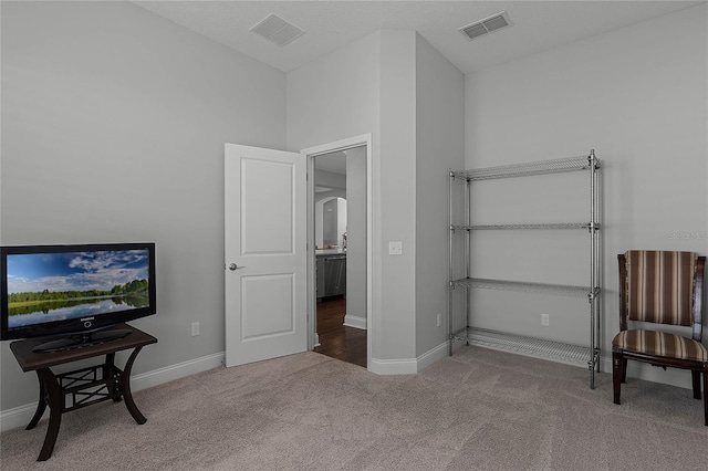 sitting room with carpet flooring