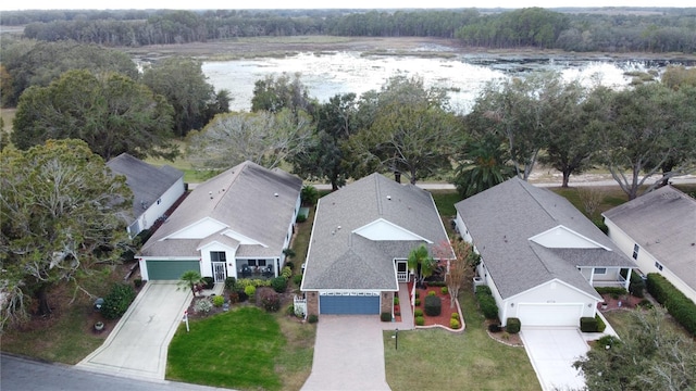 aerial view with a water view