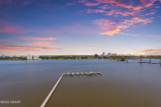 water view featuring a dock