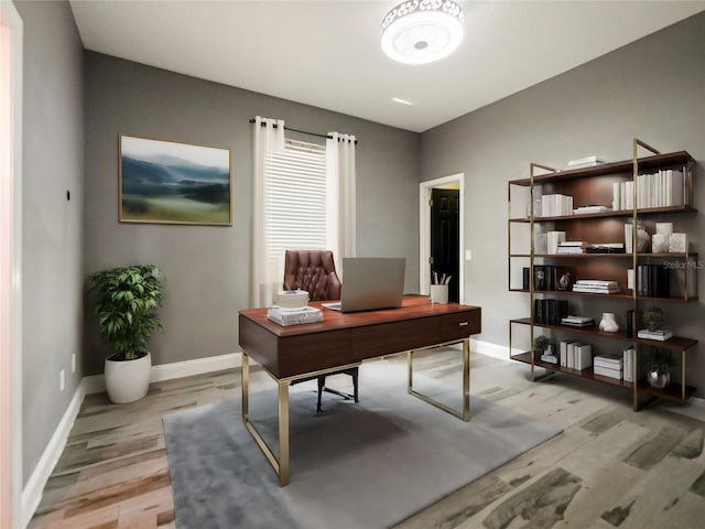 office space featuring light hardwood / wood-style floors