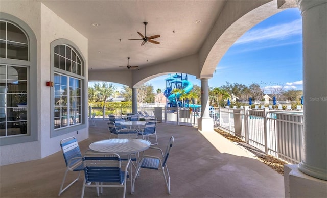 view of patio / terrace featuring ceiling fan