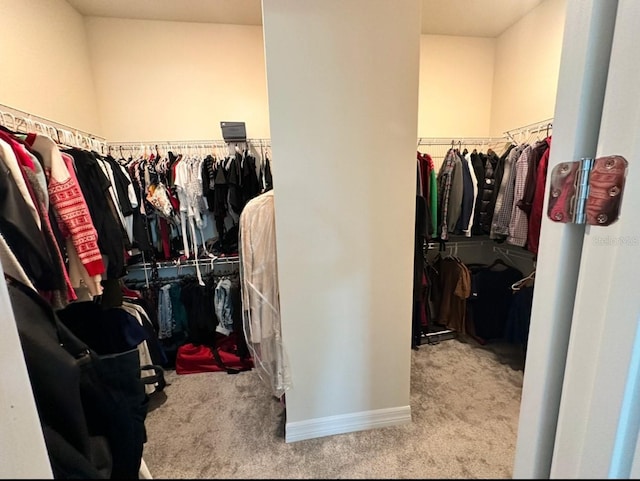 spacious closet featuring light carpet