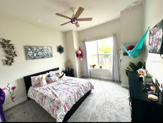 bedroom featuring carpet and ceiling fan